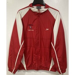 NYAC New York Athletic Club Swim Team Speedo‎ Red White Zip Windbreaker MEDIUM